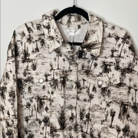 Addition Elle Women All Over Printed Cropped Boyfriend Jean Jacket Plus Size X - Picture 6 of 12